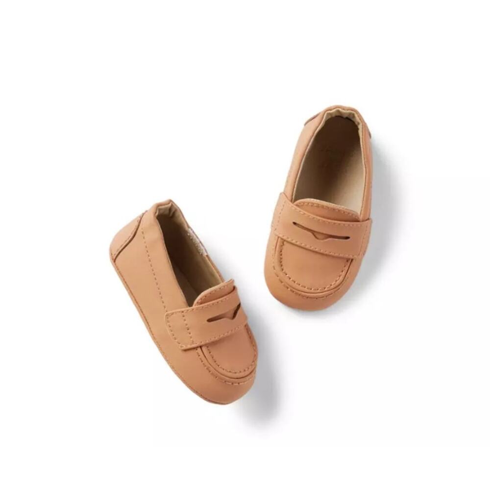 Janie and Jack Tan Leather-Look Baby Loafers